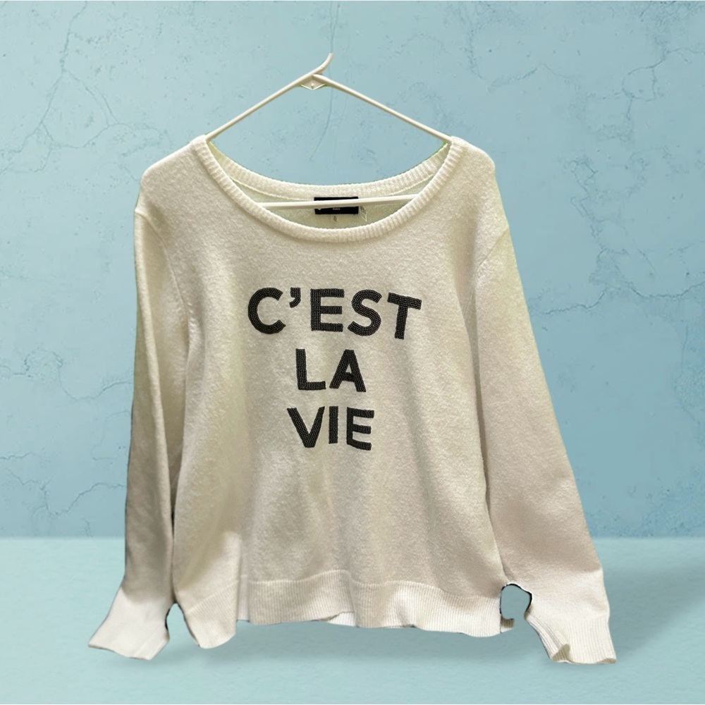 Karl Lagerfeld White 'C'est La Vie' Sweater XL - Picture 2 of 10